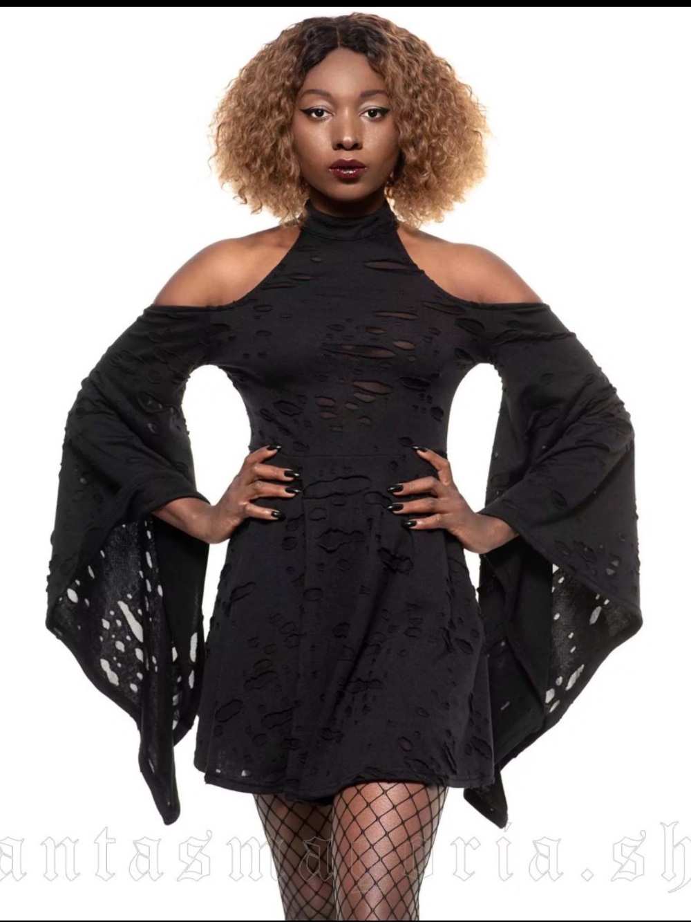 Killstar Black Dark Aura Cold-Shoulder Mini Dress - Picture 4 of 9